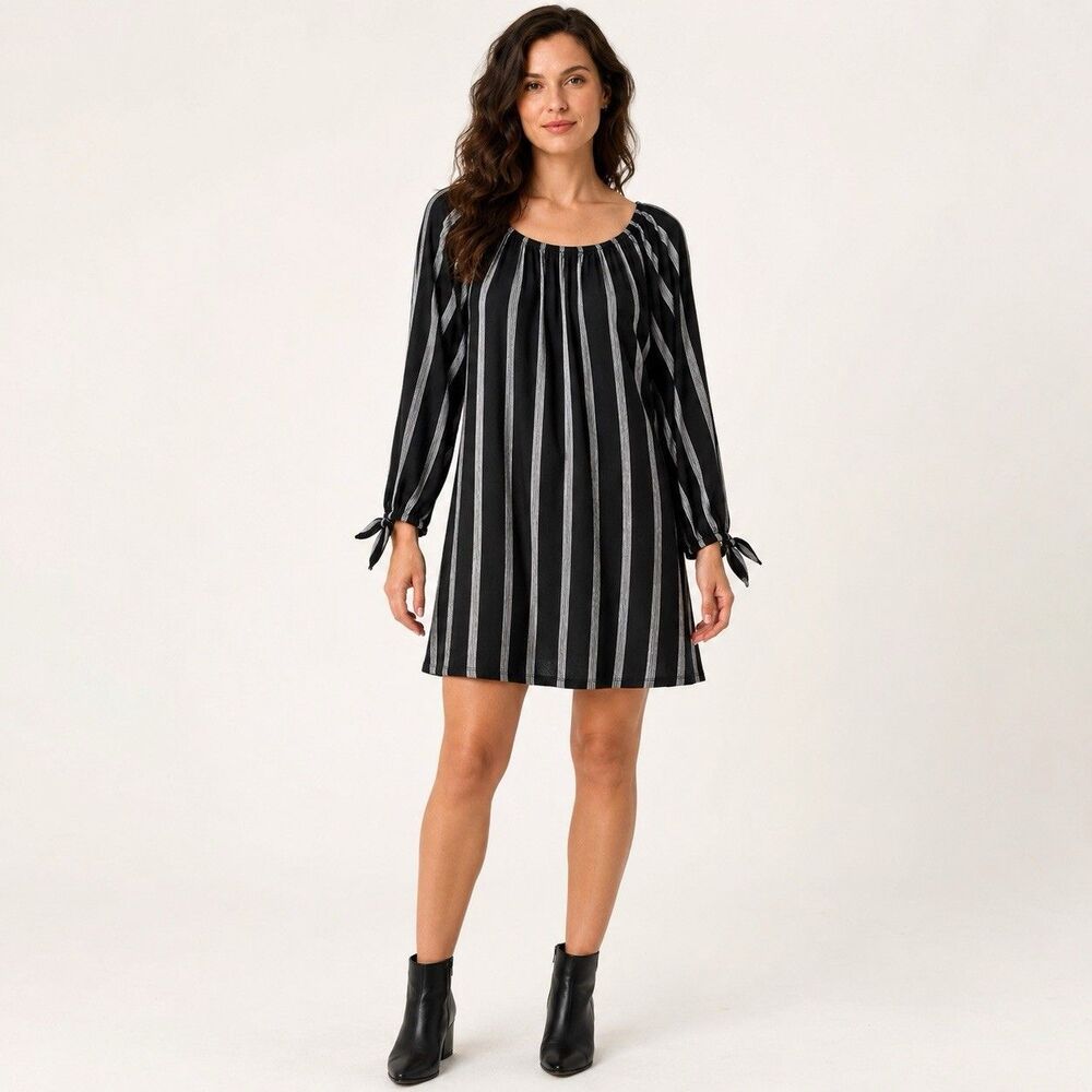 Cotton On Women's Black And White Stripe Mini Dress Size US M Whimsigoth